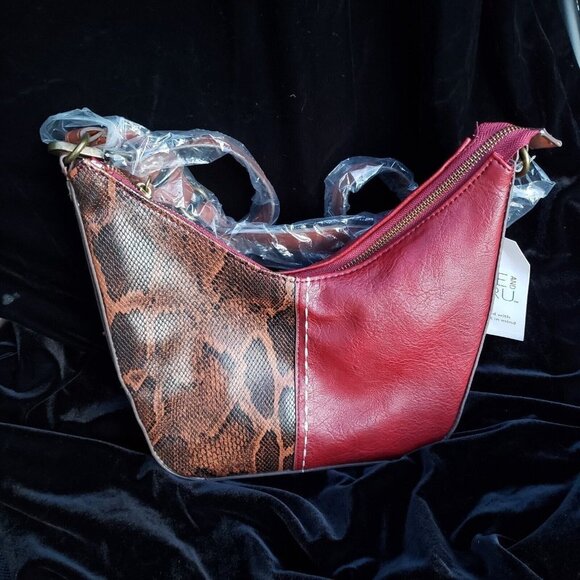 Crossbody Purse Red & Snakeskin Brown Time & Tru Alice Bag Adjustable Strap NEW - Picture 1 of 14